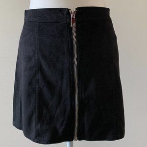 Zip front black velvet mini skirt